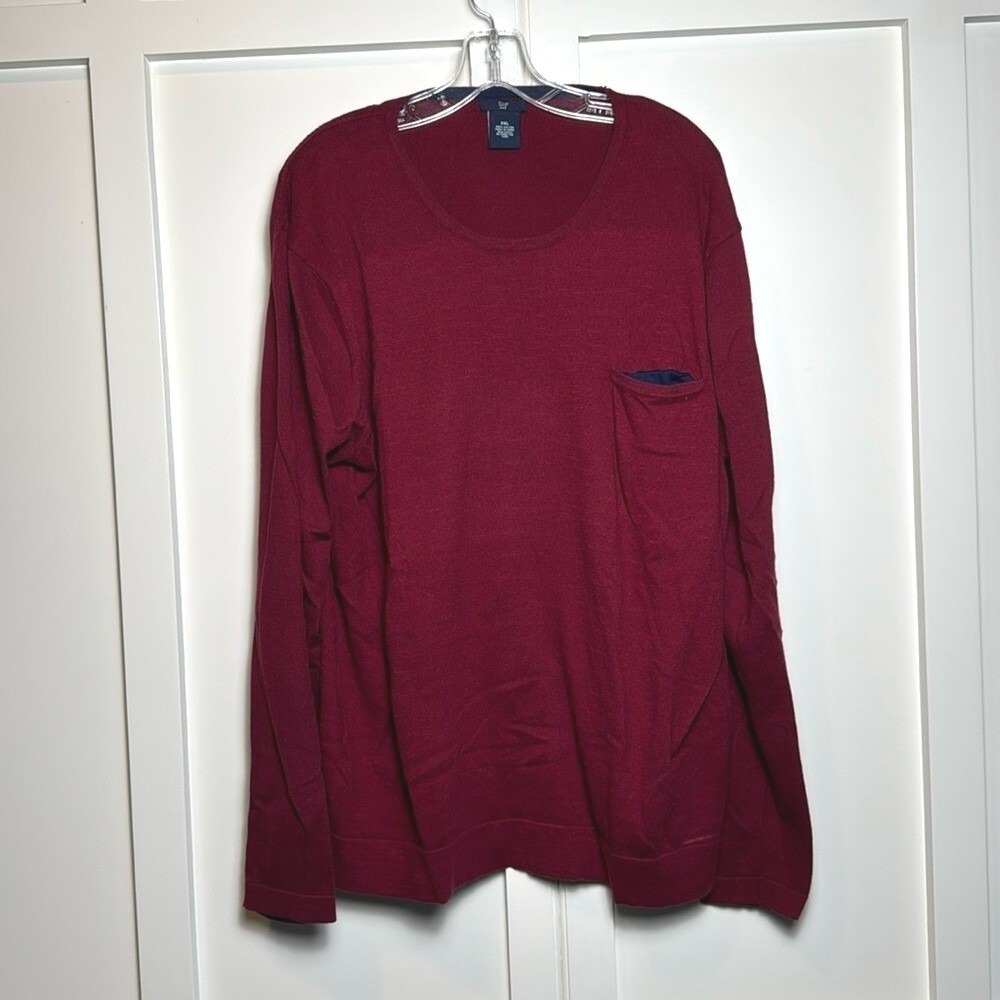 Gap Mens Long Sleeve Crew Neck‎ Shirt Burgundy Pocket XXL Cotton